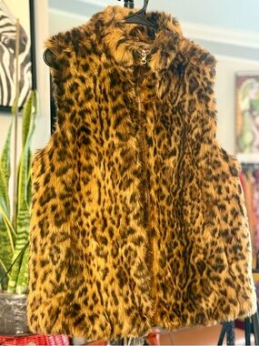 J. Crew Leopard Print Faux Fur Vest in Brown and Black